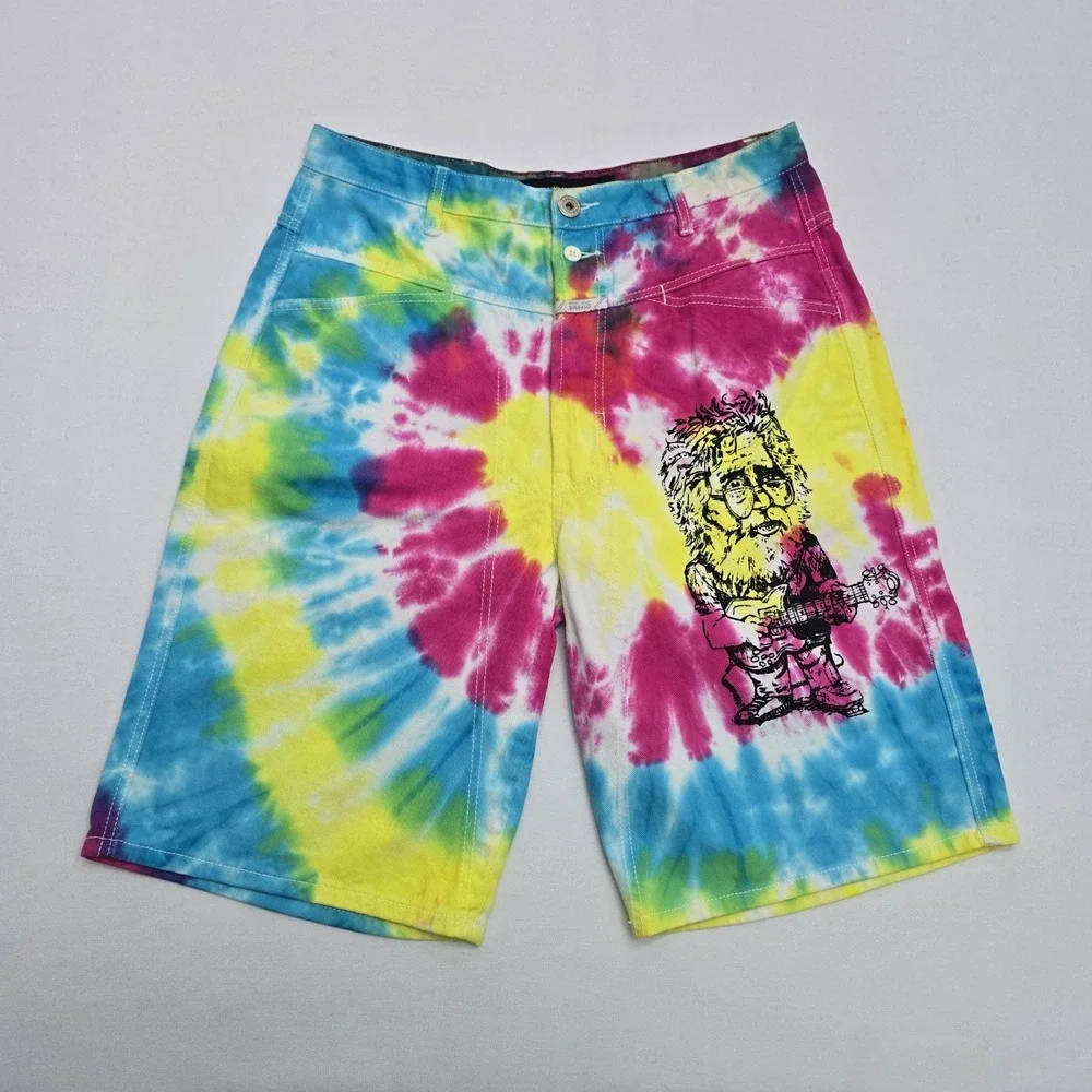 Marithe Francois Girbaud BLU Y2K Tie Dye Graphic Denim Shorts Vintage Mens 34 - Picture 1 of 12